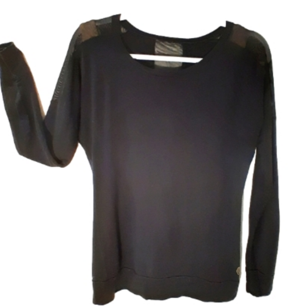 BALANCE Colection Activewear BLK long slv Top/ Sheer Net panels Sz S